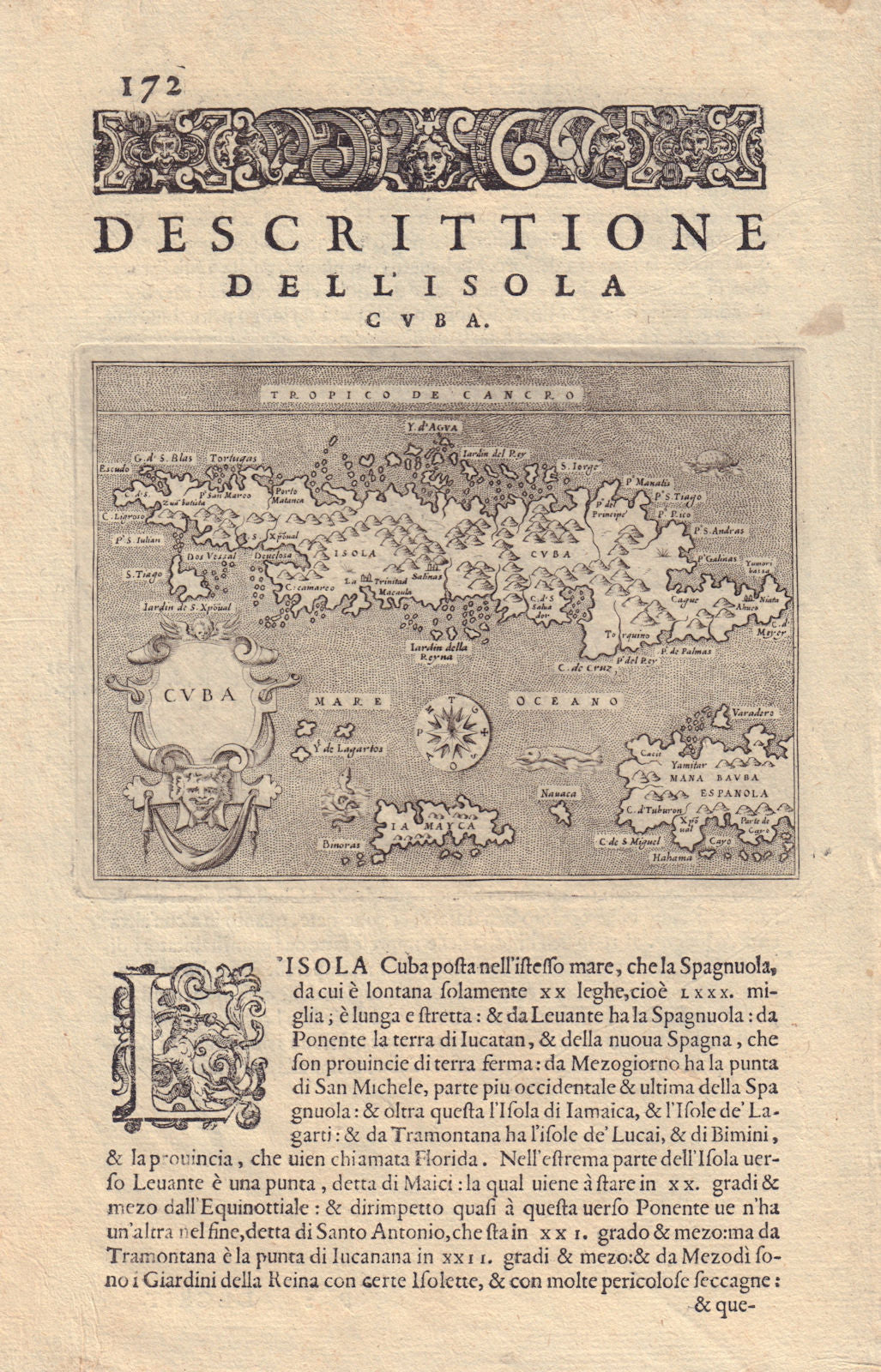 Descrittione dell' Isola di Cuba. PORCACCHI. Jamaica Hispaniola 1590 old map